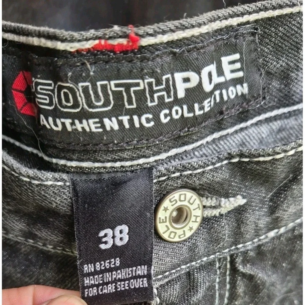 VTG Southpole Authentic Collection Baggy Jeans Mens 38 Black Contrast Stitch Y2K